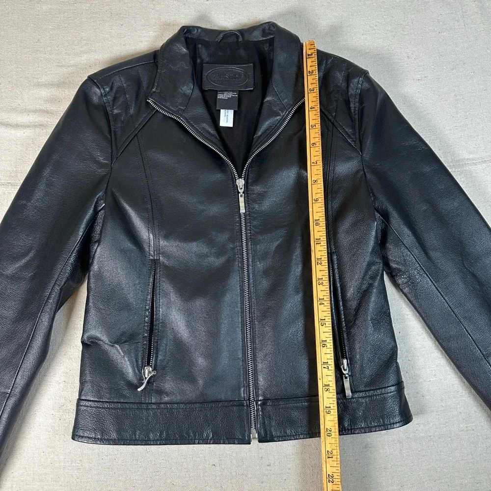 Austin Clothing Co Black Genuine Leather‎ Moto Biker Jacket Size Small Women